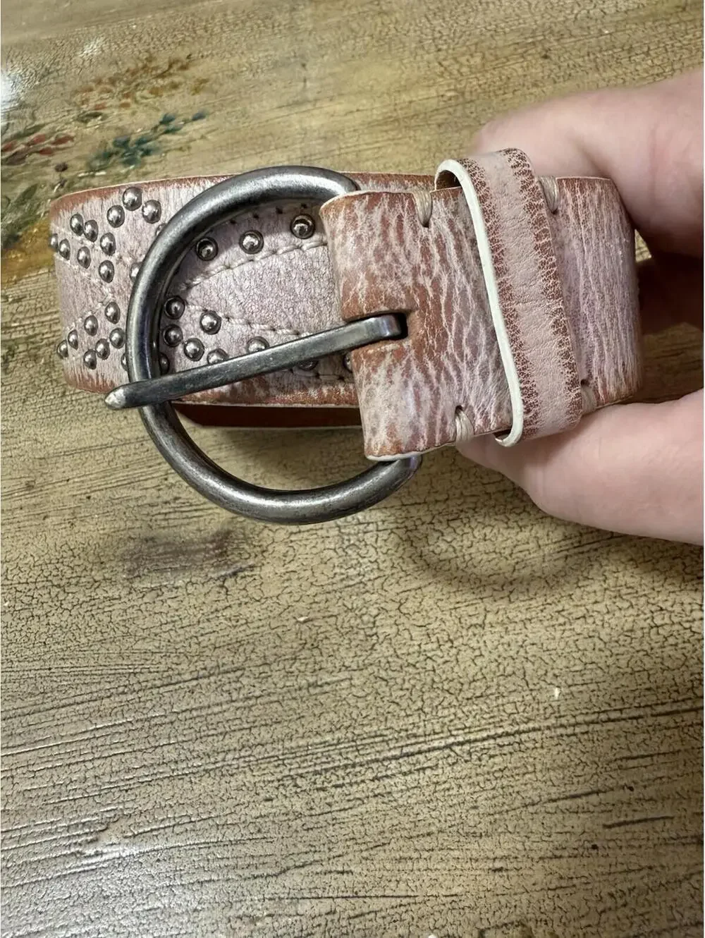 The Limited Light Pink Destressed Studded Belt Sz.S